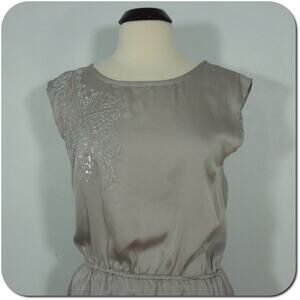 BAR III Mini Dress L LARGE Womens Beads Embellished Silver Sleeveless